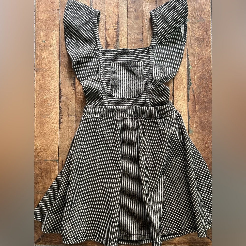 Art Class Retro Americana Black White Striped Denim Dress Pinafore Jumper 5T EUC - Picture 3 of 7